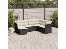 Conjunto de sofá de jardín de 7 piezas con cojines de mimbre negro de DKD Home Decor