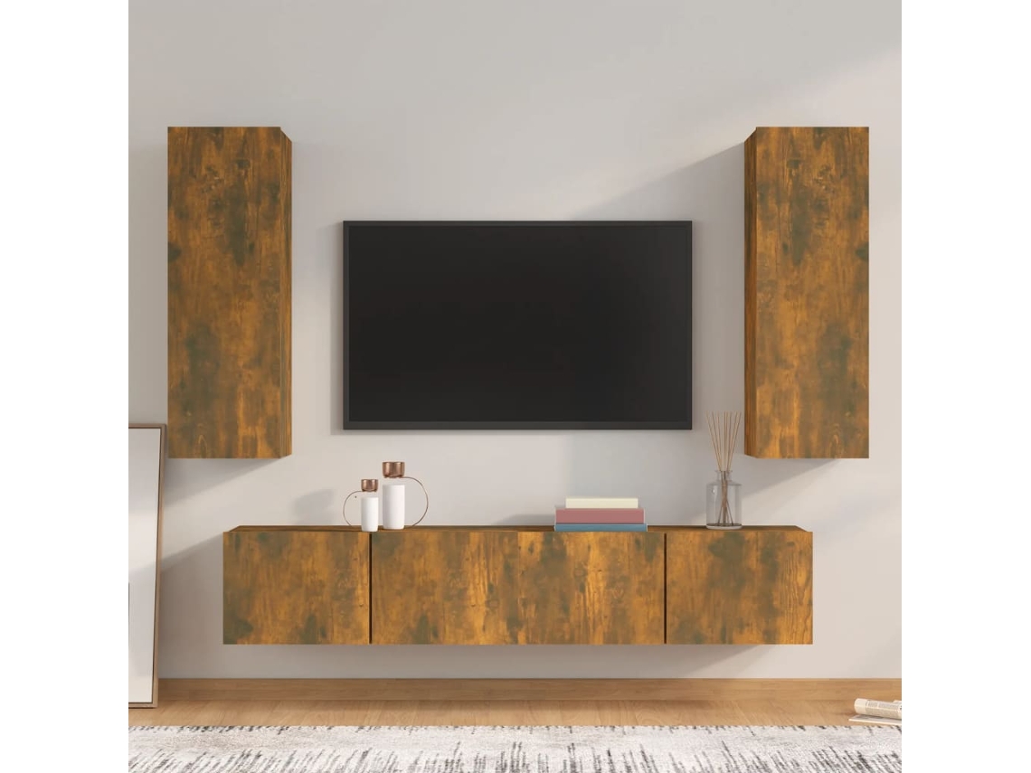 Pack Muebles de Armario Tv 4 Pzs Madera Procesada Roble Ahumado