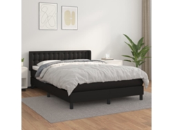 Cama Box Spring Con Colchón Cuero Sintético Negro 140x190 Cm