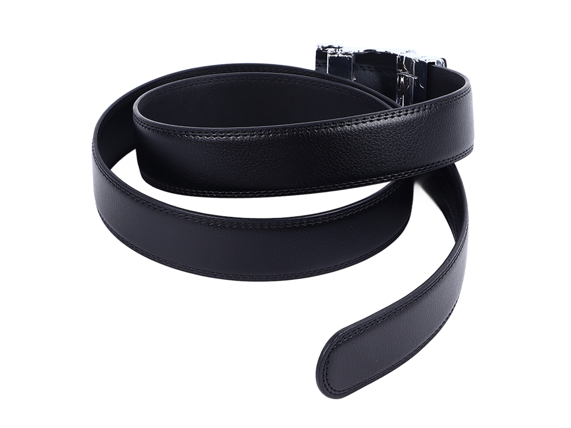 Cinturón de piel de vaca negra con hebilla automática, ajustable, hecho a mano, para hombre, para el trabajo y los negocios, 110-130 cm