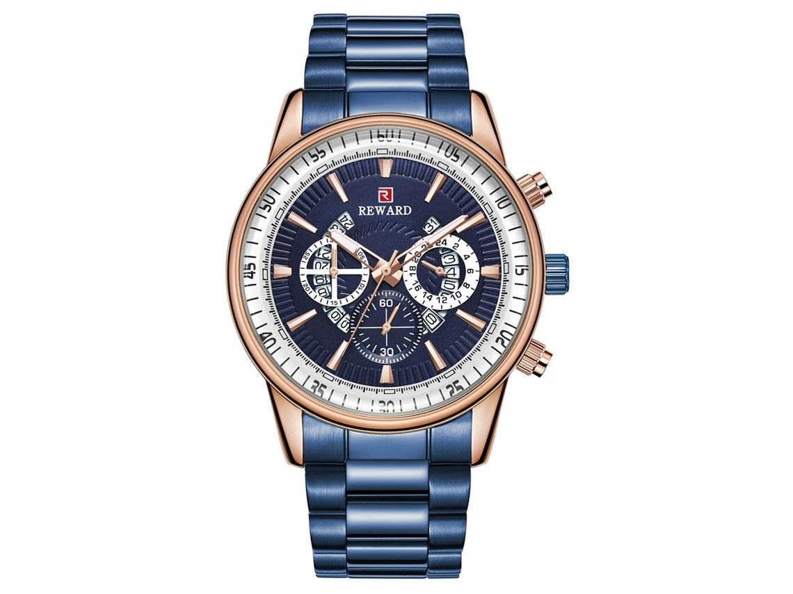 Reloj De Pulsera De Cuarzo Para Hombres Con Correa De Acero, Estilo Casual Y Empresarial (oro Rosa+azul)