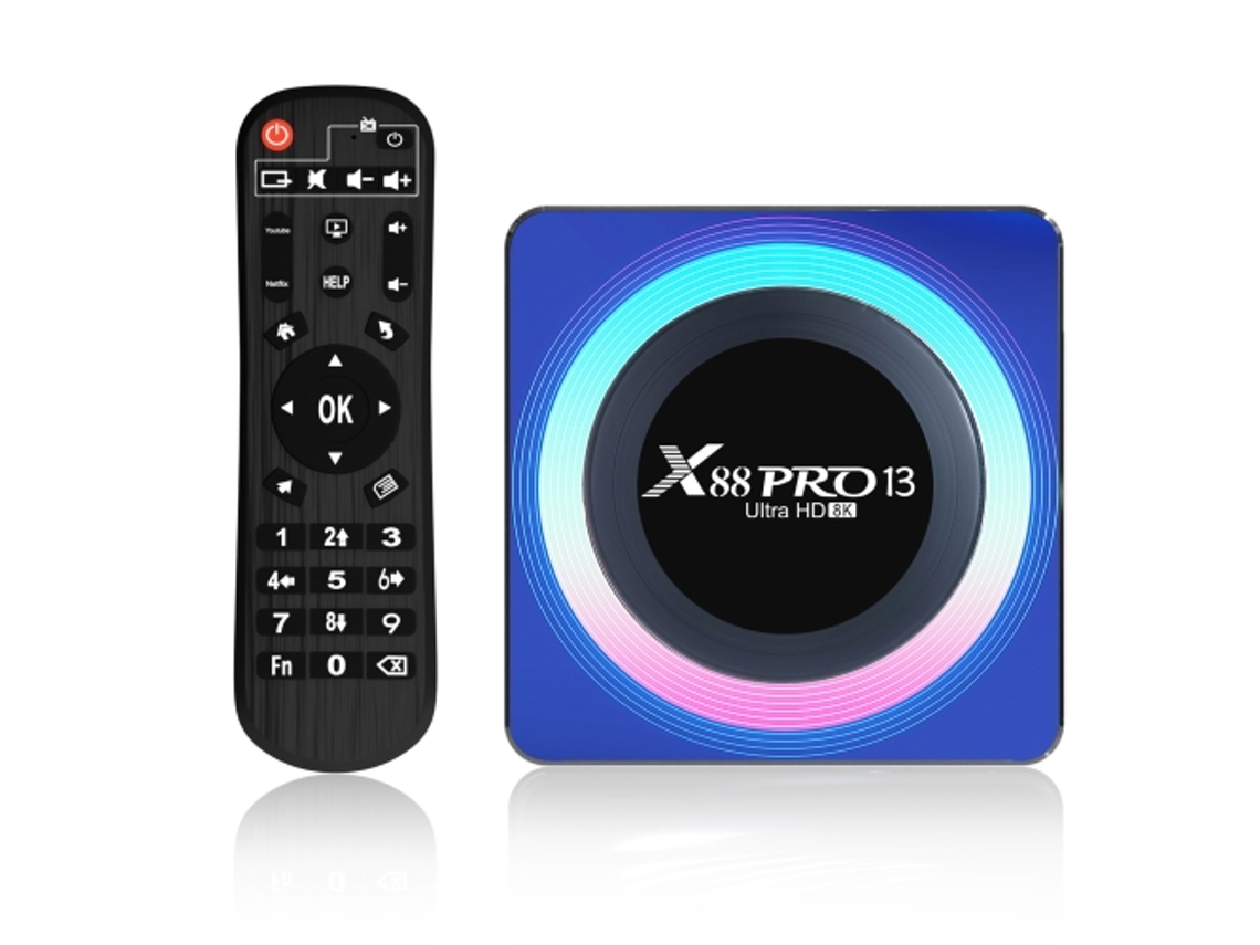 Smart TV Box Yuysan X88 Pro 13 8K Ultra HD Android 13.0 con control remoto, Rk3528 de cuatro núcleos, 2 GB 16 GB
