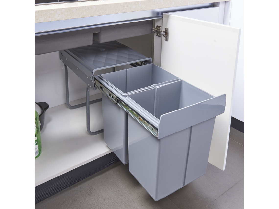 Cubo de basura extraíble Froland capacidad 2 x 20 L plástico/acero 48 x 34 x 42 cm Gris [EN.CASA]