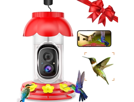 Comedero para colibríes con cámara, alimentador de colibríes con vídeo FHD 1080P, foso para hormigas, a prueba de abejas, identificación de especie...