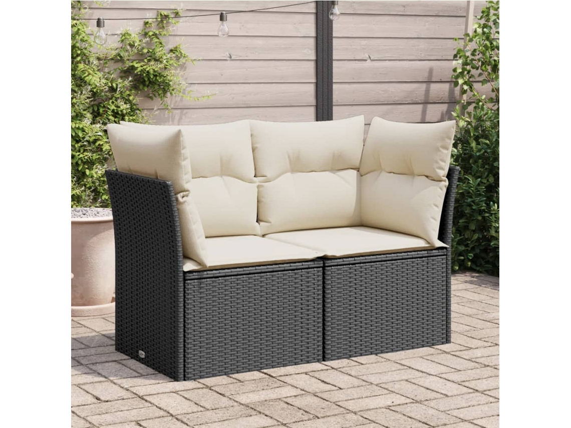 Sofá de jardín de 2 plazas con cojines, mimbre, negro, PE, Dkd Home Decor