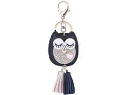 Llavero con borla de búho, elegante dije para bolso negro para mujer