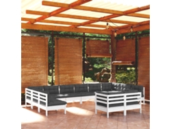 12 unidades Conjunto. Lounge De Jardim C/ Almofadões Pinho Maciço Branco Dkd Decoración Del Hogar