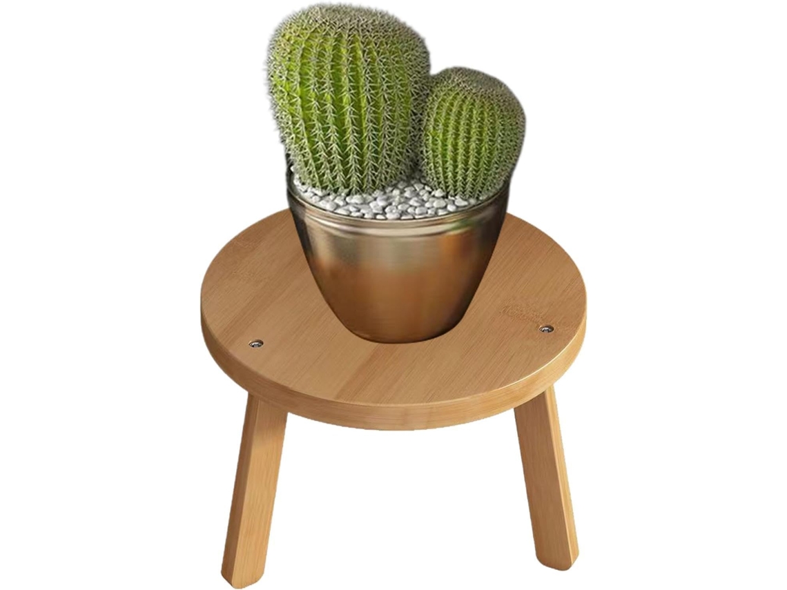 Taburete Con Soporte Para Plantas, Base De Madera, Plataforma Elevada Con Acabado Natural, Expositor Decorativo De