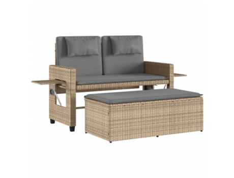 Sillón reclinable de jardín VIDAXL con cojines ratán sintético beige