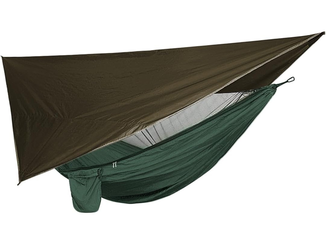 Juego de hamaca para exteriores con funda impermeable, color verde militar, 2 piezas, nailon.