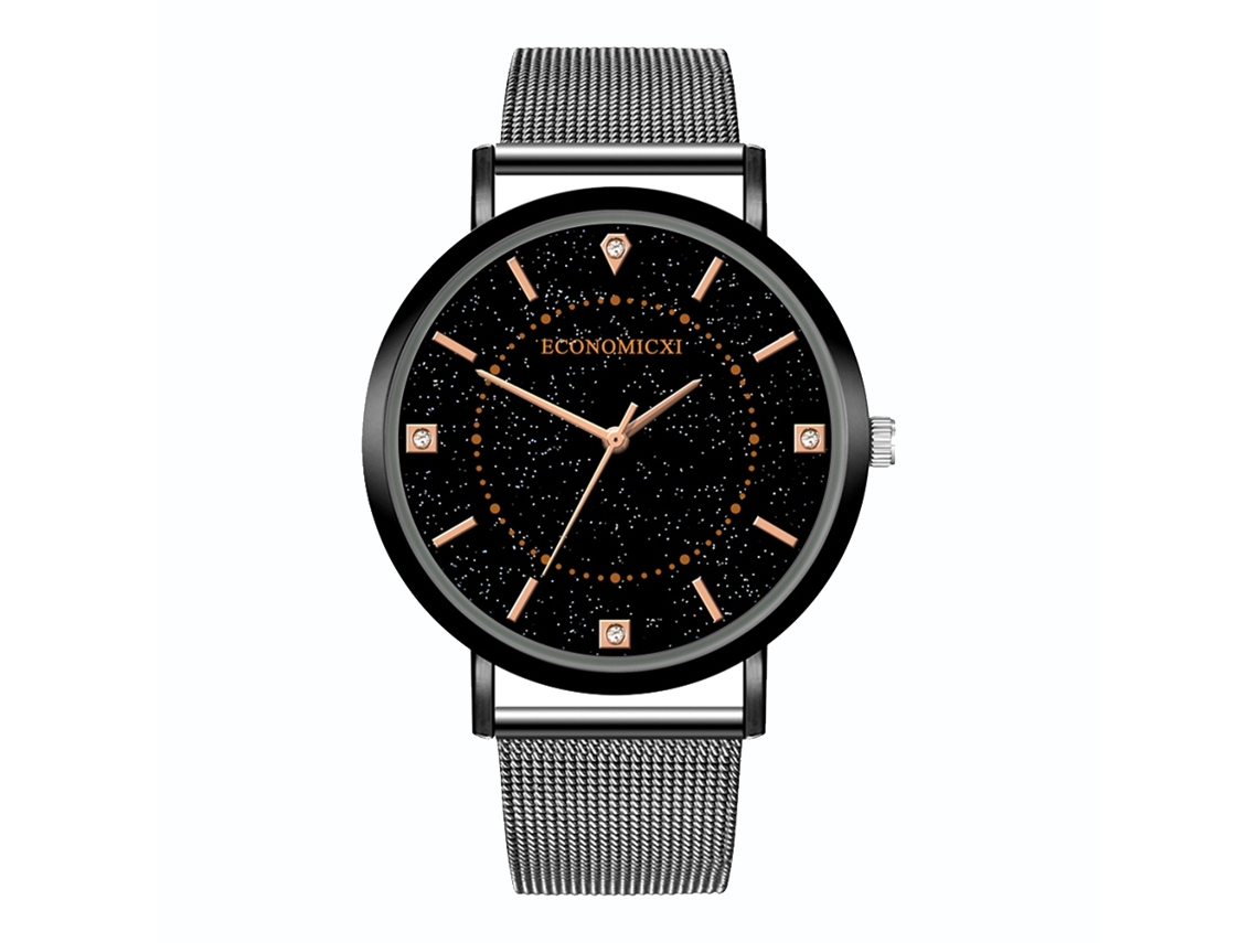 Reloj De Cuarzo Con Malla De Aleación Ultra Delgada Para Hombre Moda Casual Negro