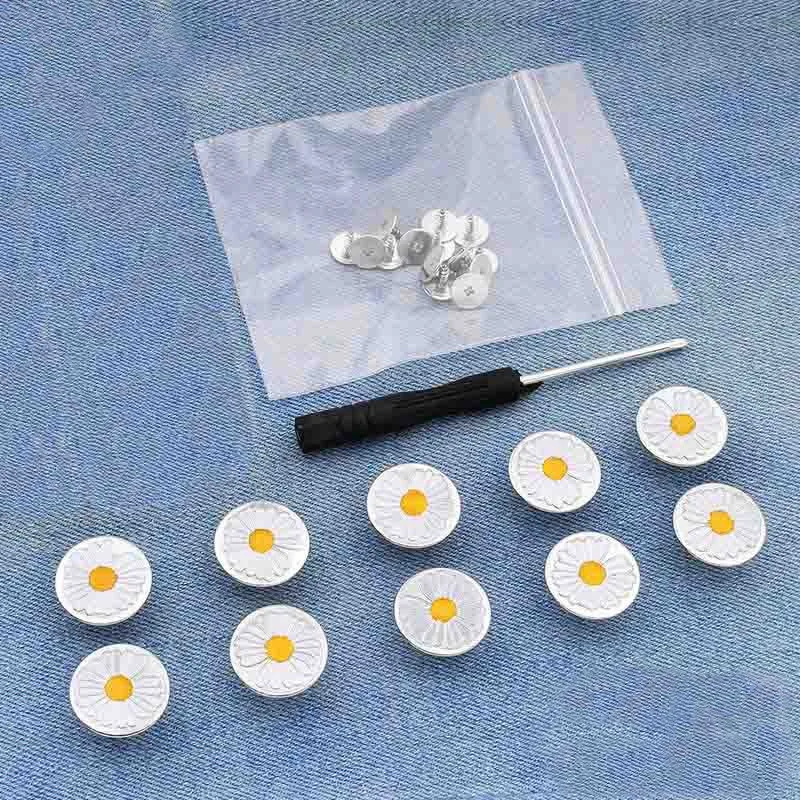 10 Botones Y Broches De Metal + Destornillador Ajustables, Desmontables Y Reutilizables.