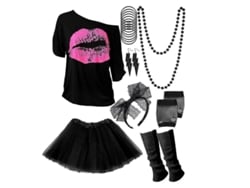 2026-19253-traje Mujer 80s 90s Camiseta Collar Guantes Calcetines Pulsera Pendientes Fiesta Disfraz Halloween Xxl Negro