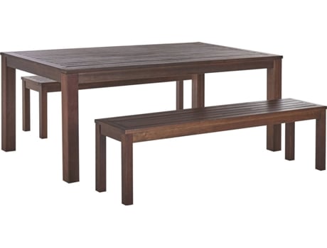 Conjunto de jardín mesa y 2 bancos madera oscura BELIANI Tuscania