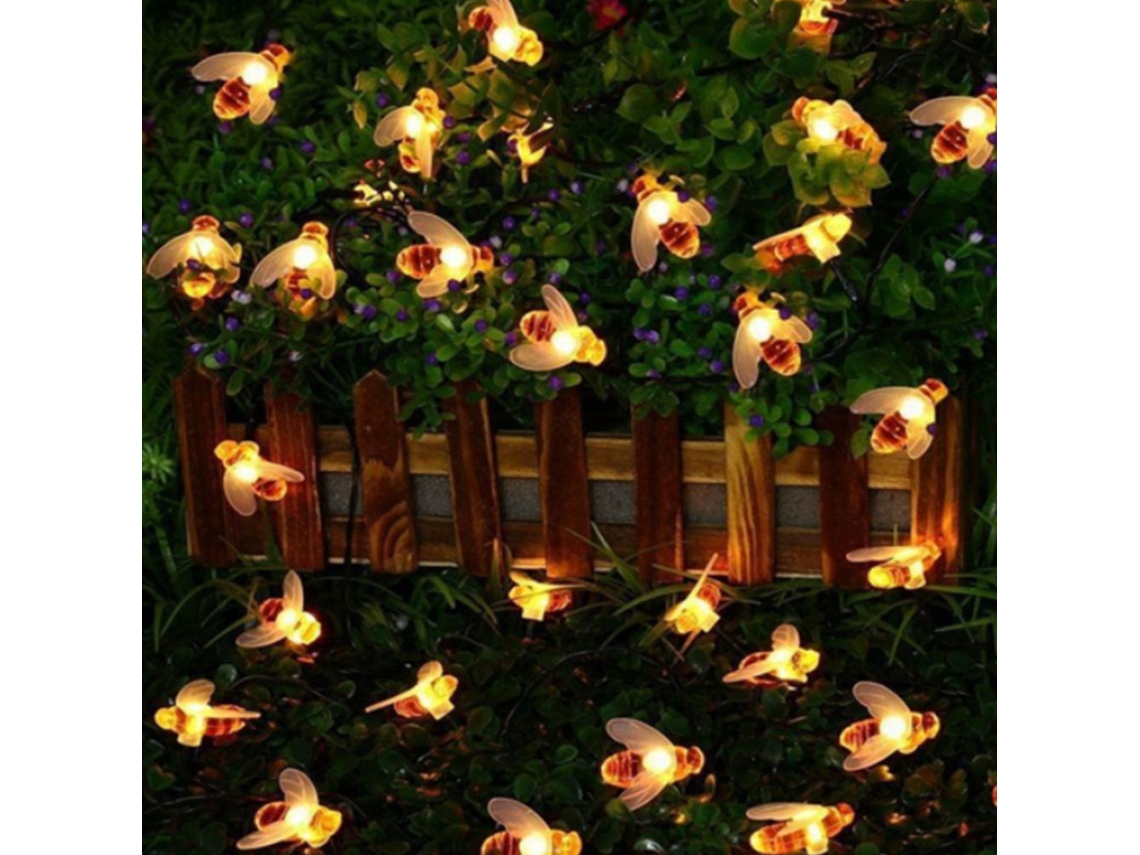 Guirnalda de luces LED solares impermeables con forma de abeja para jardín