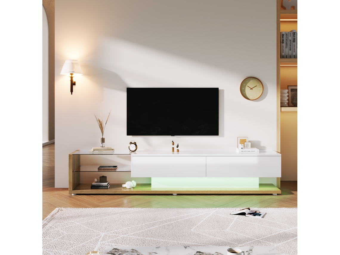 Mueble Tv Led Blanco Madera Cristal Estilo Rústico Moderno Salón