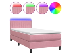 Maison Exclusive - Cama Box Spring Con Colchón Y Led Terciopelo Rosa 90x220 Cm