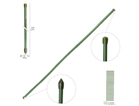 Tutor Varilla Bambú Plastificado Ø 12 - 14 mm x 150 cm (Paquete 10 Unidades) SATURNIA