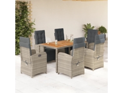 Juego de comedor de jardín de 7 piezas DKD Home Decor con cojines de mimbre gris
