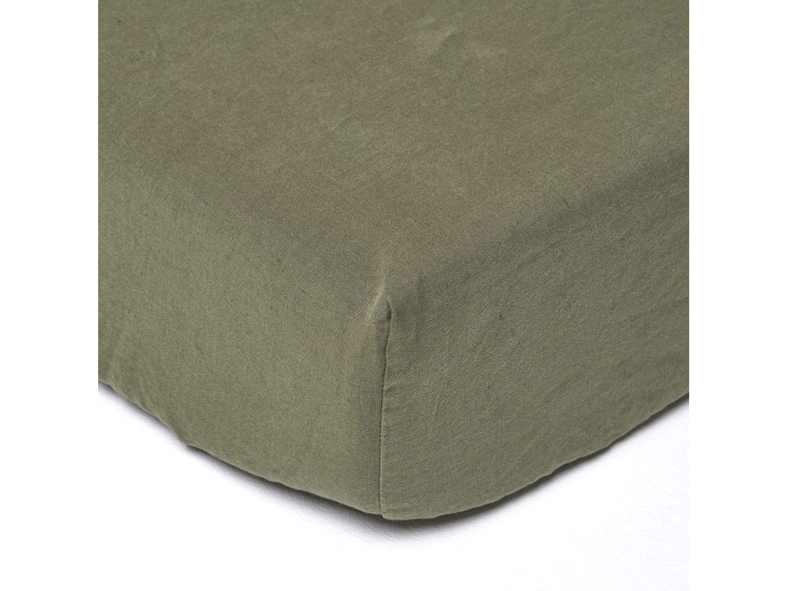 Homescapes Khaki Green Linen Deep Fitted Sheet, Single