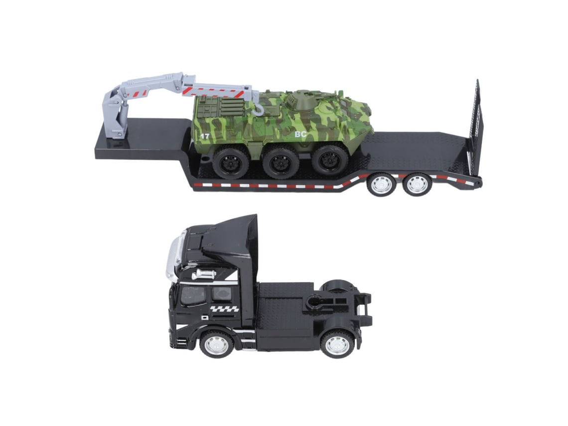 Camión Grúa Militar De Plataforma Con Vehículo Blindado Desmontable, Coleccionable, Verde, Para Niños.