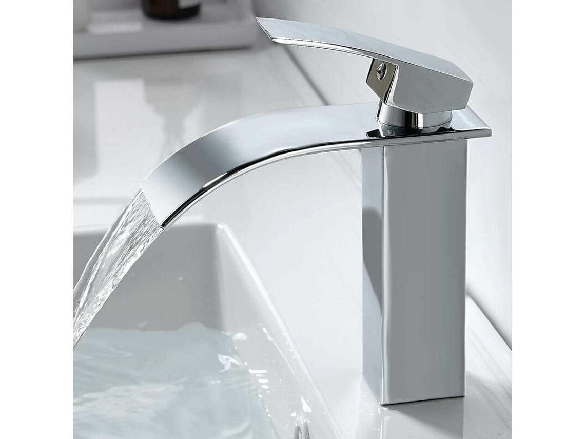 MEOIRUERY grifo de baño de cascada elegante, diseño de cromo pulido moderno de diseño alto para instalación montada en la cubierta, control de mango único y amp