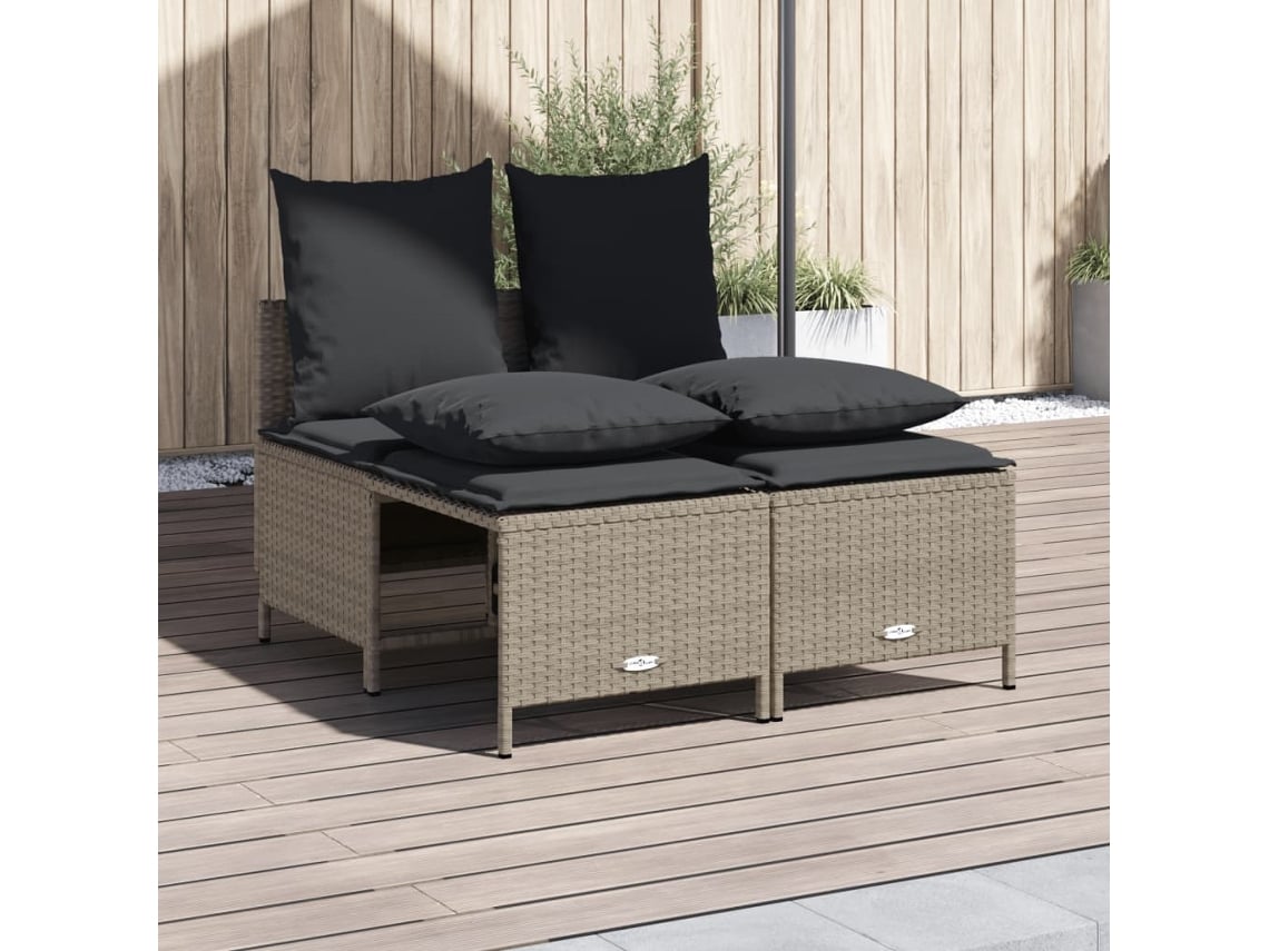 Conjunto de sofás de jardín de 4 piezas DKD Home Decor con cojines de mimbre gris claro