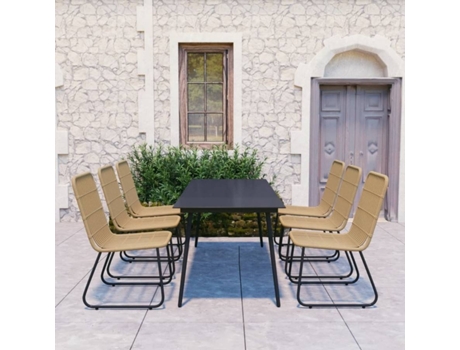 Conjunto 7 de comedor para jardín VIDAXL ratán sintético y vidrio