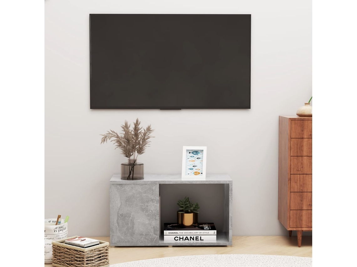 Mueble de Armario Tv 60X24X32Cm Contrachapado Gris Cemento