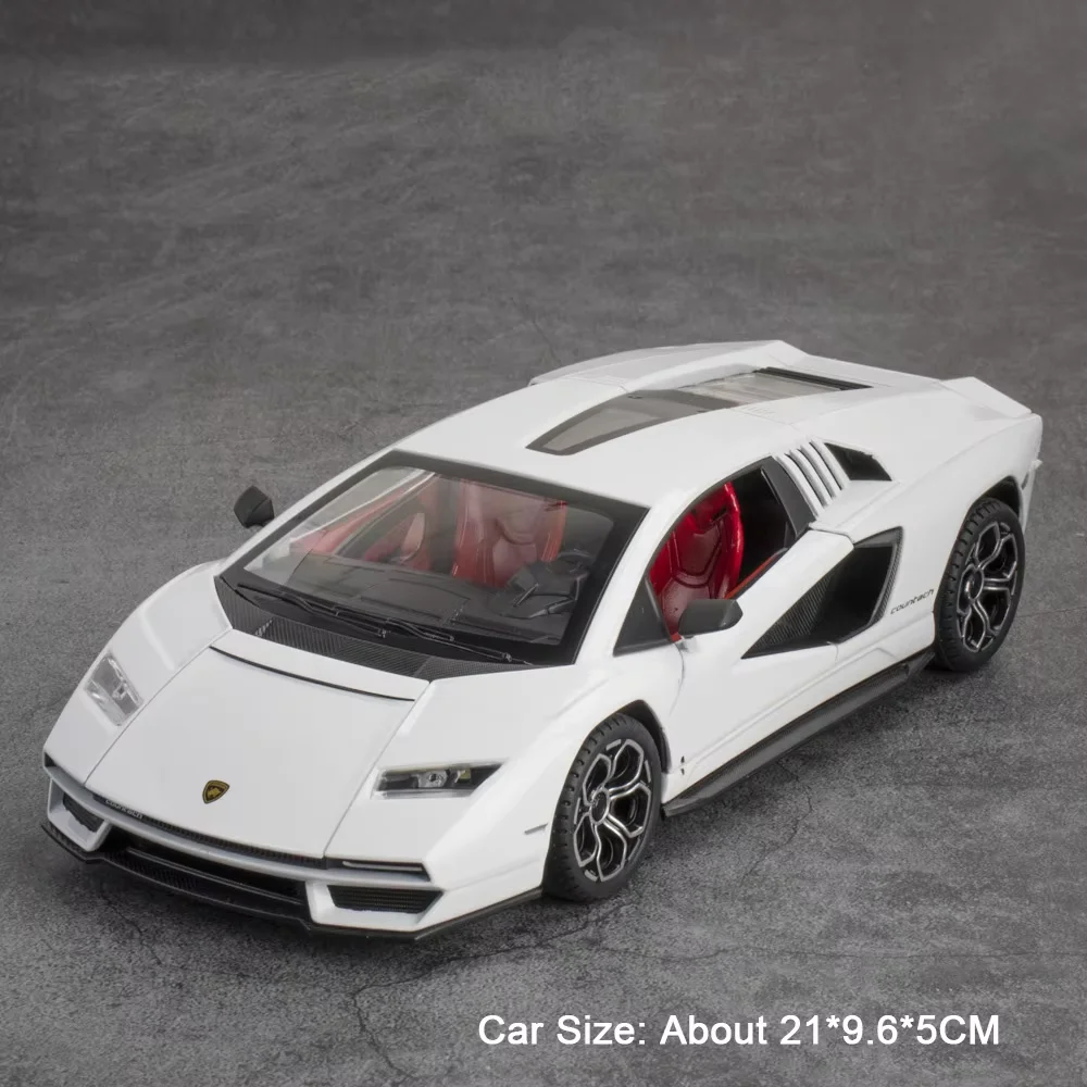 (countach White) Modelo De Coche En Fundición A Presión A Escala 1:24, Puertas Abribles, Con Efectos De Luz Y Sonido.