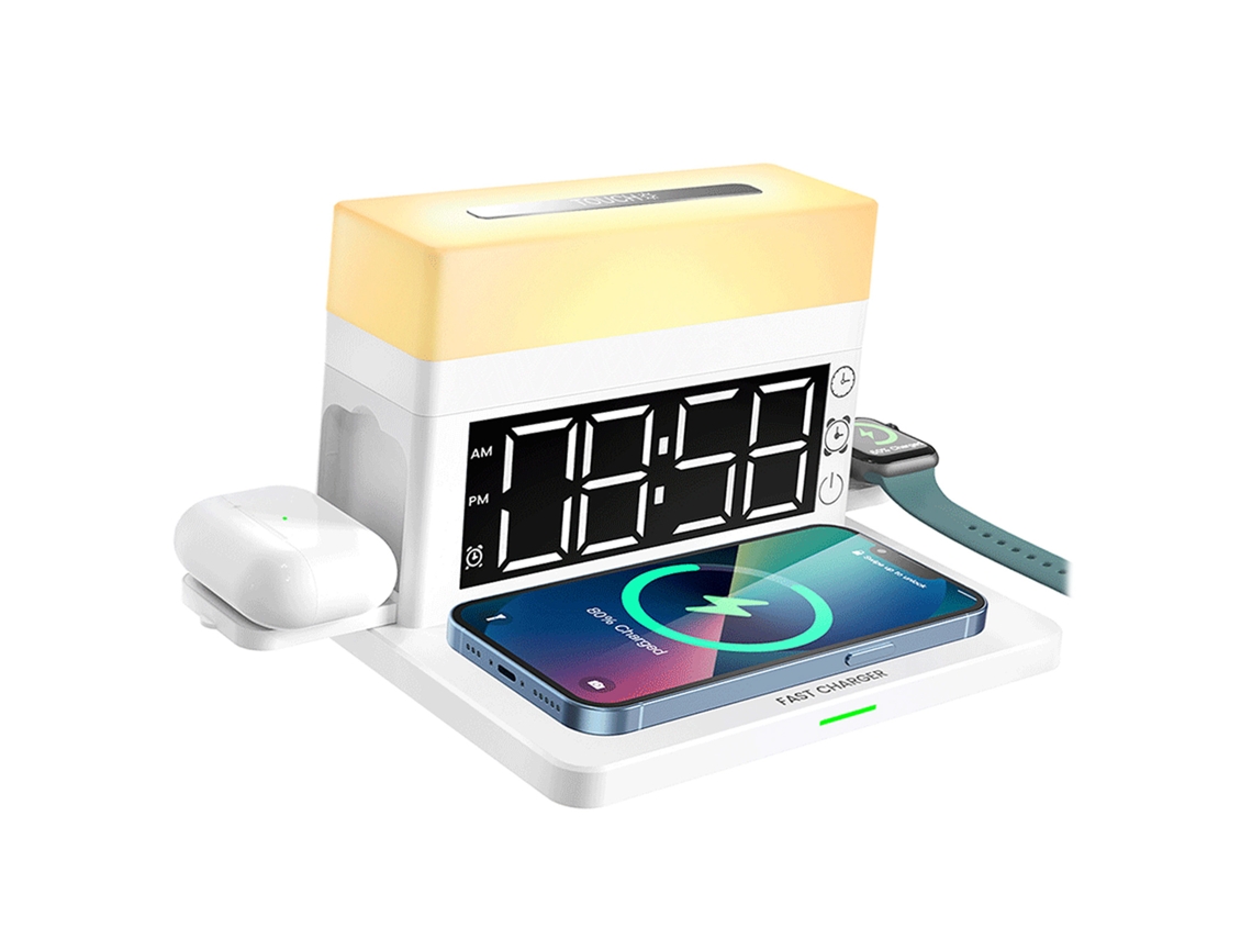 Cargador Inalámbrico 15w De Carga Rápida, Lámpara De Escritorio, Reloj Despertador 6 En 1 Multifuncional Para Apple Huawei