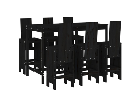 Conjunto 7 de mesa y taburetes altos jardín VIDAXL madera pino negro
