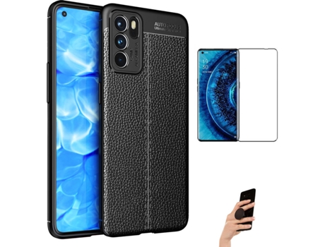 Carcasa + Protector + Popsocket Oppo Reno6 Rugged Leather Negro BD-LC&9D