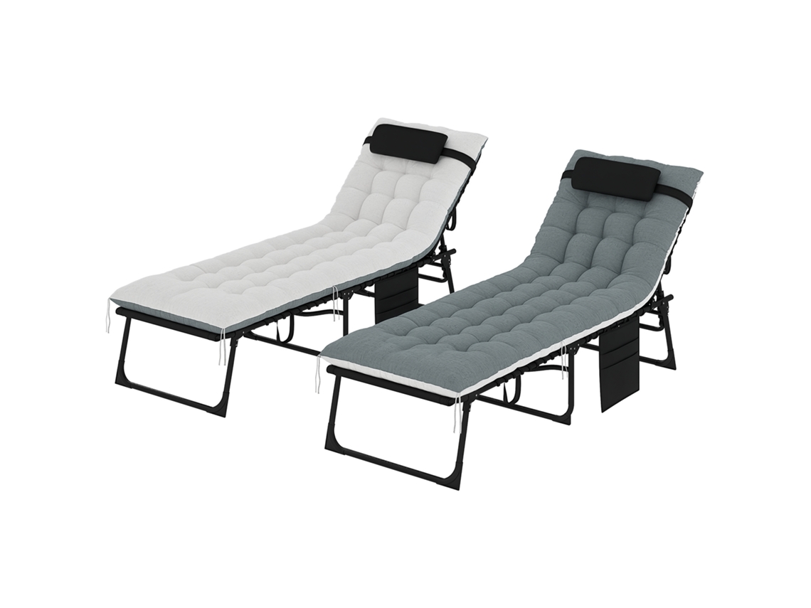 Conjunto 2 Tumbonas Plegables, Cojín, Reposapiés, 190x60x31cm, Gris