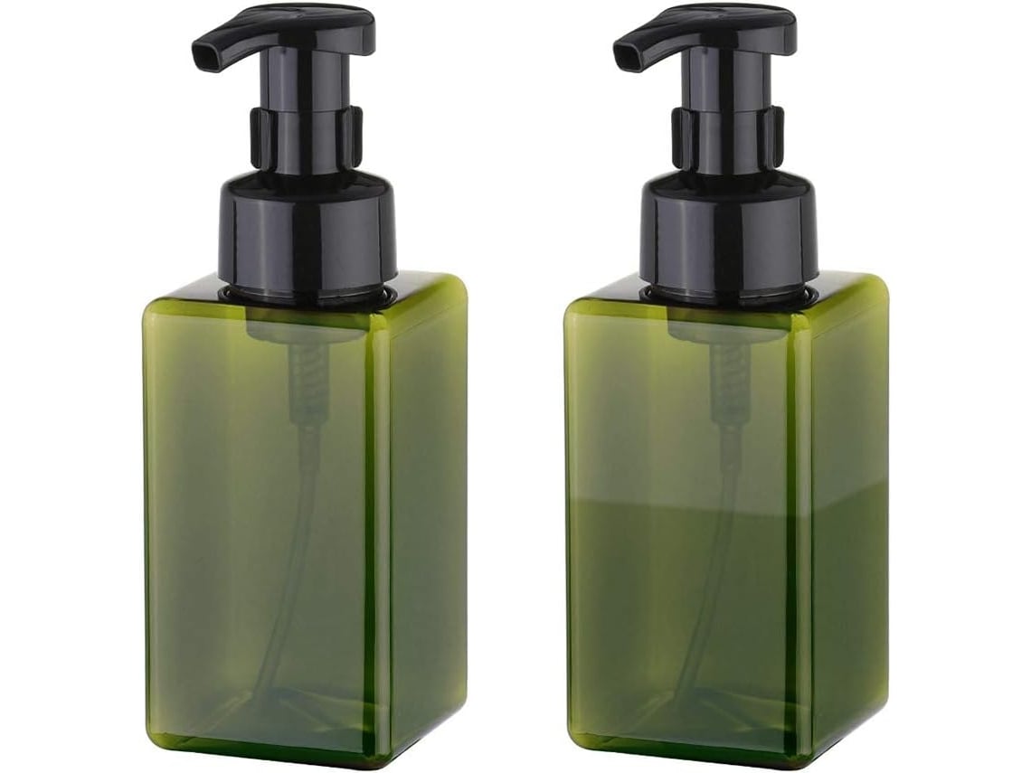 Botella plástico reutilizable con dosificador 450ml, para jabón líquido, champú y gel ducha, pack 2 unidades