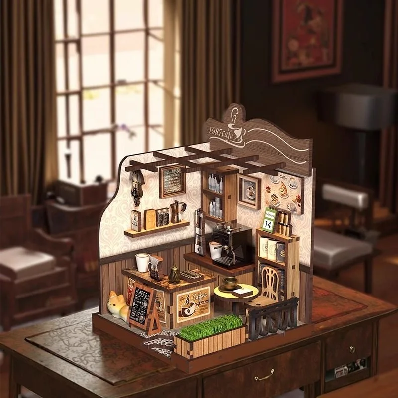 Kit De Bricolaje Para Crear Un Rincón De Lectura Desplegable En 3d. Mini Modelo De Cafetería Rural.