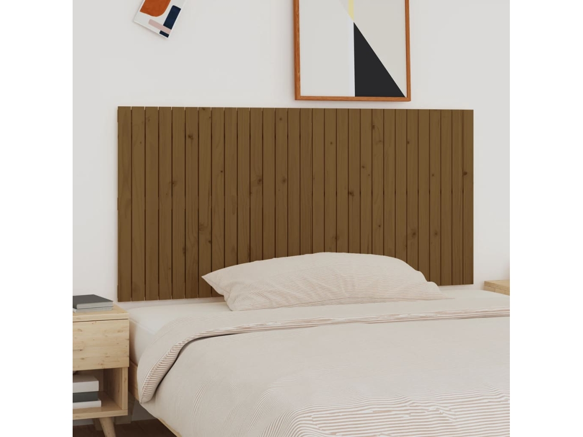Cabecero Cama Pared Madera Maciza Pino Marrón Miel 185x3x90 Cm