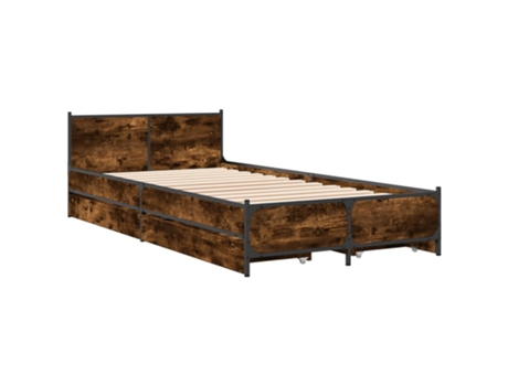 VIDAXL Cama Ahumada con Cajones Madera de Roble Madera Marrón (90x190cm)