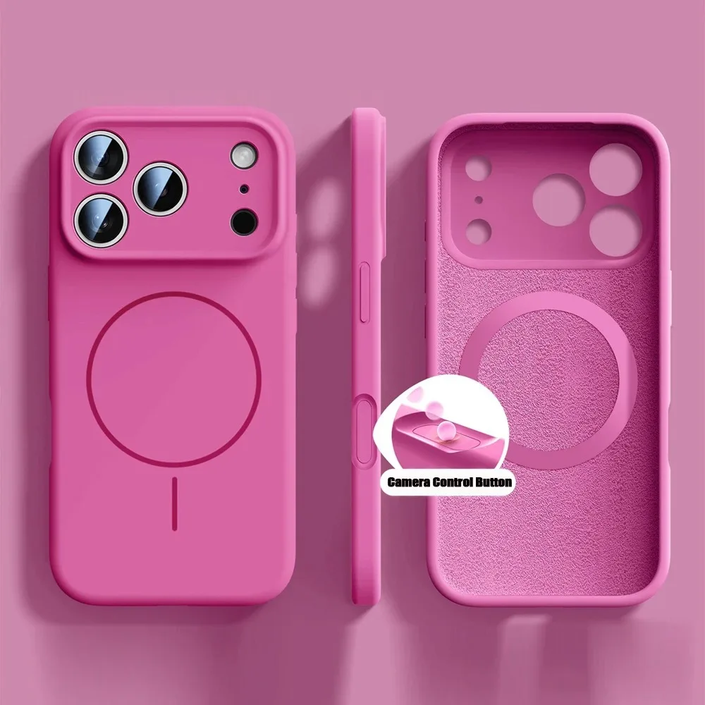 (rose Pink Iphone 14) Funda Protectora Magnética De Silicona Líquida Para Iphone, Funda Blanda Original.