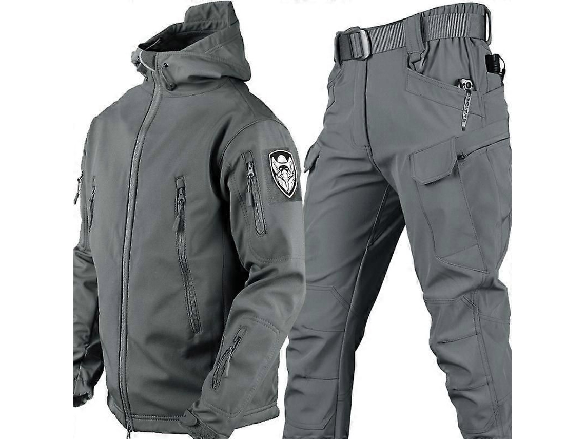Conjunto De Chaqueta Y Pantalón De Camuflaje Para Hombre Con Tejido Shark Skin Impermeable Y Cortavientos, Estilo Táctico Militar De Invierno Reforzado.