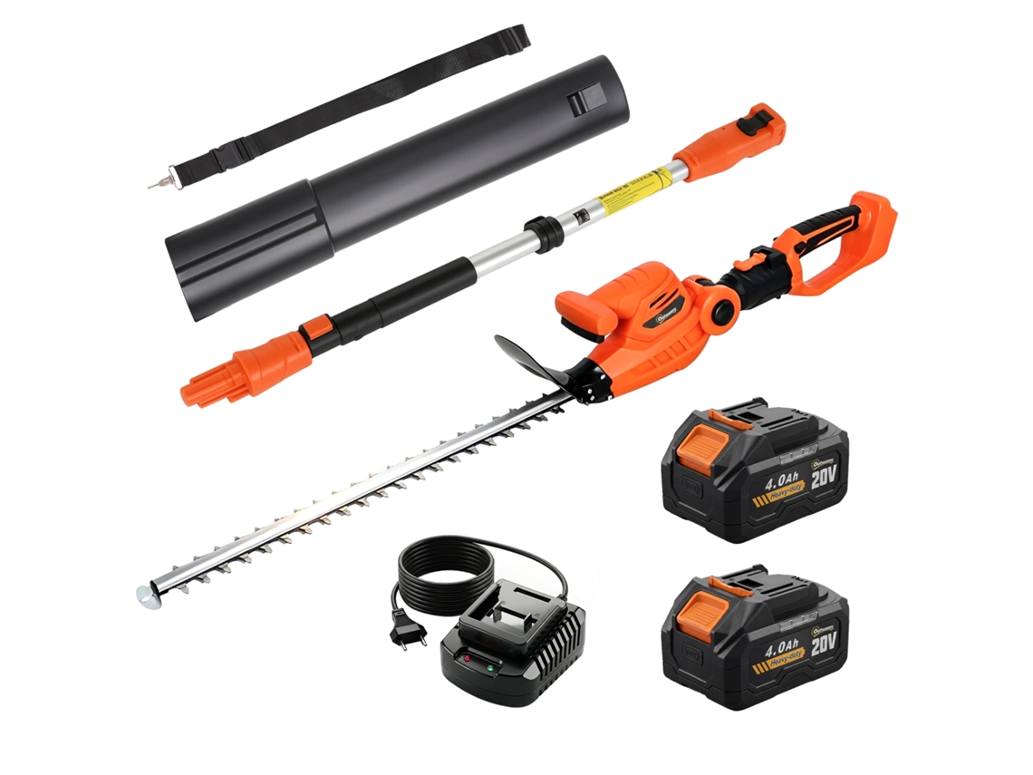 Cortasetos eléctrico con cuchilla de 51 cm, 2 baterías de 4,0 Ah, dimensiones 112,5 x 15 x 14,5 cm, color naranja. PMM CAPITALI