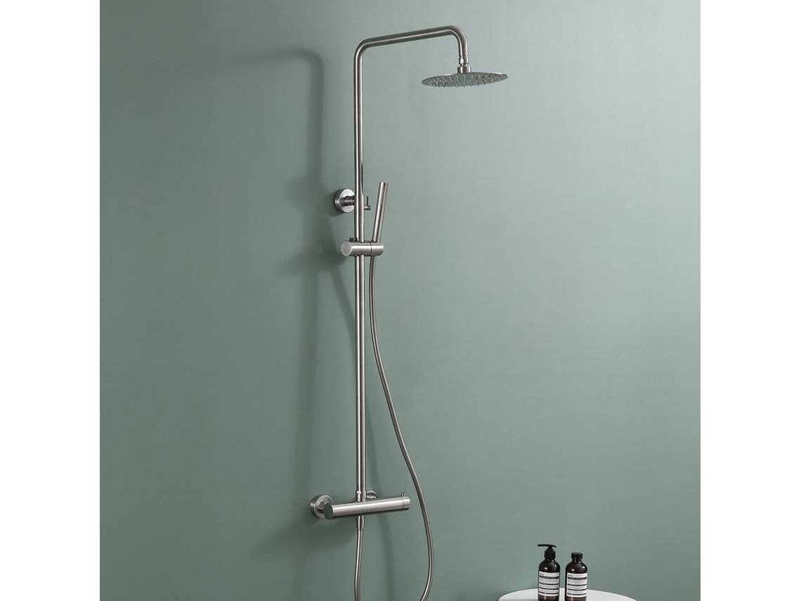 Columna De Ducha monomando redonda 78-125 cm acabado niquel cepillado fabricado en latón