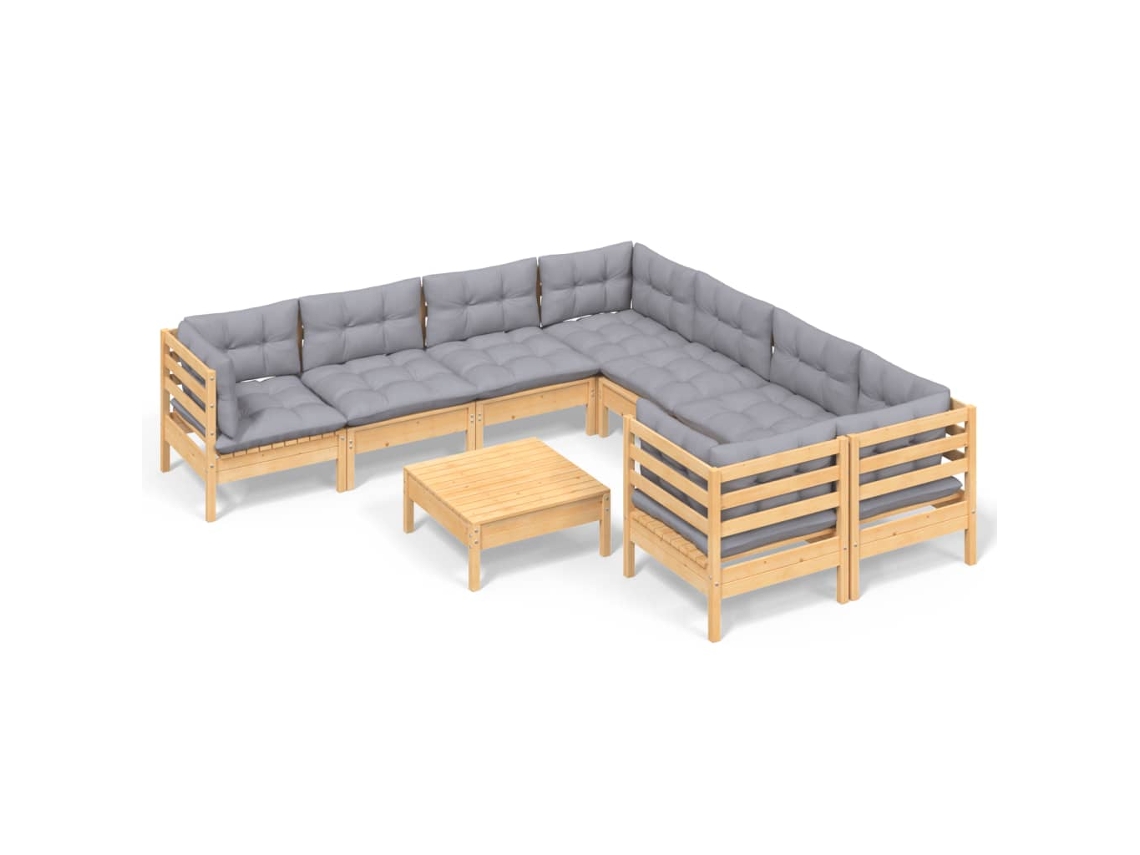 Juego de 9 sillones de jardín con cojines de pino gris MAISON EXCLUSIVE