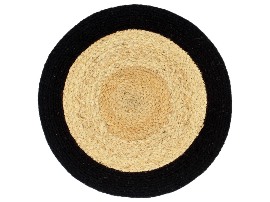 Maison Exclusive - Mantel Individual Redondo 4 Uds Yute Algodón Natural Negro 38cm