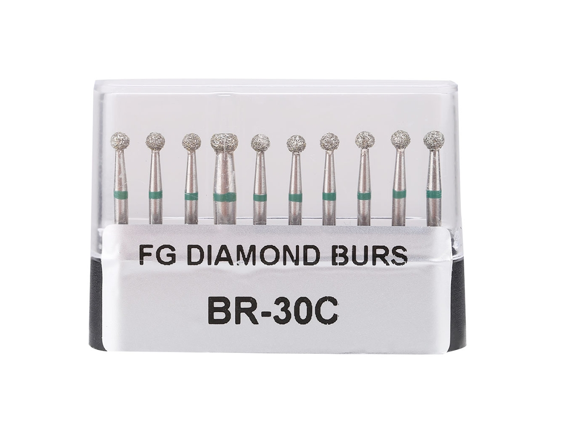 10 Brocas Dentales De Diamante De Acero Inoxidable Con Vástago Redondo De 1,6 Mm Br-30c, 450000 Rpm.