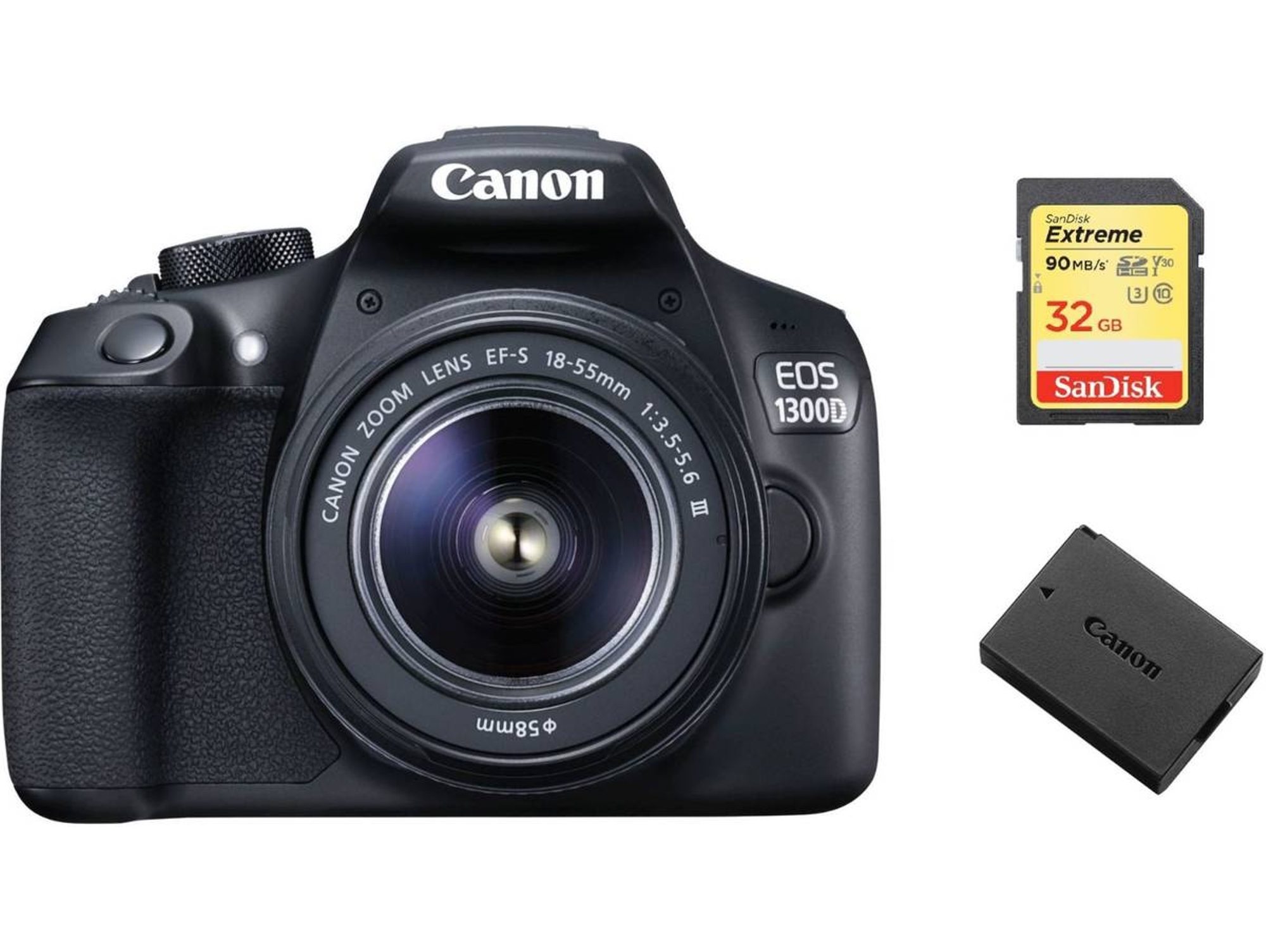 Kit Cámara Réflex CANON EOS 1300D EF-S 18-55mm F3.5-5.6 III + 32G SD + LP-E10