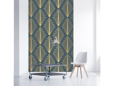 Mural de Pared PLAGE Murales Gráficos Dorados Desvanecidos sobre Fondo Verde Oscuro 250 cm x 150 cm