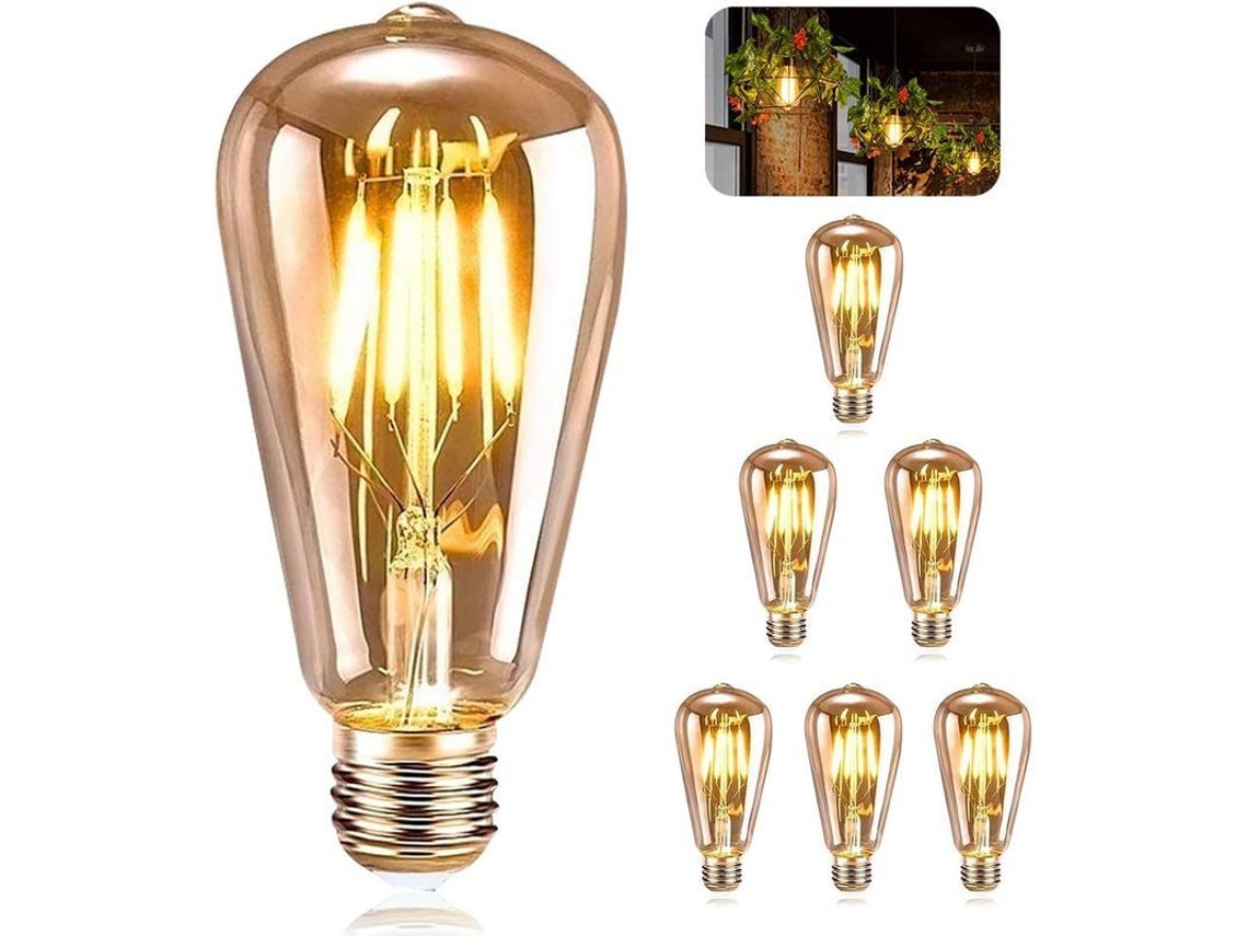 Bombillas Led Retro E27, 6 Unidades, St64 Vintage, 4w Blanco Cálido, Filamento Antiguo