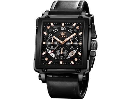 VEANXIN Reloj luminoso impermeable con cronógrafo de cuero cuadrado a la moda para hombre(plata)