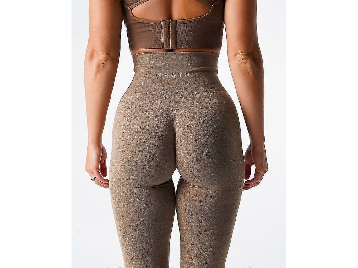 Leggings Sin Costuras Nylon Elastano Alto Talle Acolchado Deportivo Mujer Fitness S Mocha